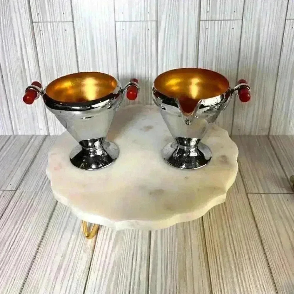 VINTAGE A/O ART DECO Manning - Bowman Chrome Bakelite Creamer and sugar red bake